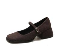 Tempérament Tête carrée Épaisse Mary Jane Chaussures Dames Bouche Shallow Chaussures Simple Rétro Daim Chaussures Mode Casual Travail Talons Hauts