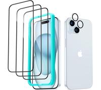 Tempered Glass For Iphone 15 Plus With Rear Camera Protector, Contain 3 Screen Protectors And 1 Individual Camera Lens, 2.5d Curved Edges, Full Coverage, Anti-Scratch