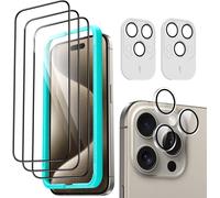 Tempered Glass For Iphone 15 Pro , Contain 3 Screen Protectors And 2 Individual Camera Lens, Curved Edges 2.5d, Full Coverage, Anti-Scratch