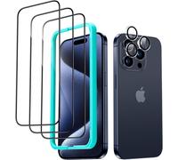 Tempered Glass For Iphone 15 Pro With Rear Camera Protector, Contain 3 Screen Protectors And 1 Individual Camera Lens, 2.5D Curved Edges, Full Coverage, Anti-Scratch