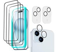 Tempered Glass For Iphone 15 With Rear Camera Protector, Contain 3 Screen Protectors And 2 Individual Camera Lens, 2.5d Curved Edges, Full Coverage, Anti-Scratch