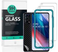 Tempered Glass For Oppo Find X3 Lite/Oppo Reno5 5g [Pack Of 2] With Carbon Fibre Effect Back Protector With Easy Installation Kit