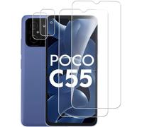 Tempered Glass For Xiaomi Poco C55, 2 Pieces Screen Protector Film And 2 Pieces Rear Camera Protector, Bubble-Free, Double Protection