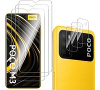 Tempered Glass For Xiaomi Poco M3 [3 Pieces] + Camera Protector [3 Pieces], Heavy Duty 9h Hardness Screen Protector Film For Xiaomi Poco M3