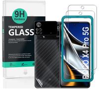 Tempered Glass Protection Compatible With Poco X4 Pro 5g 6.67 Inch With Metal Camera Screen Protector, Carbon Fibre Effect Rear Protection, With Easy Installation Kit