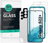 Tempered Glass Protective Film For Samsung Galaxy S22 Plus 5g, [Pack Of 2] With Metal Camera Screen Protector, Carbon Fibre Effect Back Protection, With Easy Installation Kit