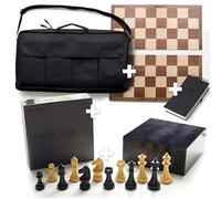 TEMPEST Ensemble d'échecs Londres 2013 (sans horloge) : jeu d'échecs en bois + échiquier portable en bois dur + sac de transport résistant aux intempéries + boîte de rangement laquée + livre de scores