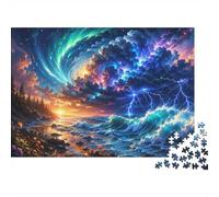 Tempête Vague Coucher Puzzle, 1000 Pcs pour Adultes Haute Qualité | 38x26cm Amateurs De Puzzles, Cadeau D'anniversaire, Carton, Apaisement De L'humeur, Ajustement Serré