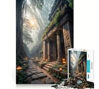 Temple Antique dans Une forêt brumeuse Puzzle 1000 pièces pour Adultes Jeu de réflexion et d'exercice Ajustement Parfait Activité de Partage et de renforcement des Liens familiaux (38x26cm)