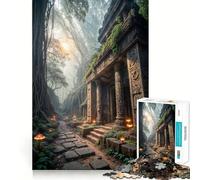 Temple Antique dans Une forêt brumeuse Puzzle de 1000 pièces Jeu de réflexion Exercice de logique Emboîtement précis sans espaces Défi cérébral interactif pour la Maison (50x75cm)