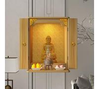 Temple bouddhiste autel mural avec statue du dieu Guan Gong de la richesse, armoire Fengshui pour encens et offre de méditation