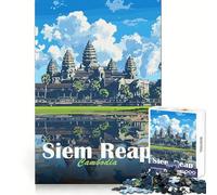 Temple d'Angkor Wat, Puzzle de 1000 pièces à SIEM Reap pour Adolescents entraînement de la réflexion, Divertissement Facile, découpe Uniforme, Cadeau de Noël Chic (38x26cm)