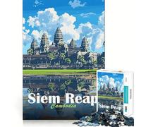 Temple d'Angkor Wat,SIEM Reap Puzzle de 1000 pièces pour Adolescents Jeu de Concentration mentale Découpe de précision Bords Lisses pour Les fêtes (38x52cm)