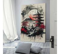 Temple japonais 9 toiles murales, décoration murale, affiche, peinture, pour bureau, maison, décoration murale, œuvre d'art moderne et colorée, tendue, facile à accrocher, 30 x 45 cm