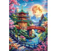 Temple japonais avec la lune dans la forêt magique 1000 Pieces Casse-tête Créatif En Carton Épais Rigide Conte de fées animal magique Difficulté Moyenne Activité Manuelle Loisir Créatif Cadeau Noël Qu