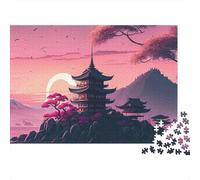 Temple Japonais Coucher de Soleil 1000 Stücke Hochwertiger Karton Puzzle Für Erwachsene Fortgeschrittene Kundenliebling Geschenk Weihnachtsgeschenk 38x26cm/1000pcs