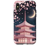 Temple Japonais en Fleurs de Cerisier Ciel Nocturne Coque pour iPhone X/XS
