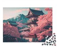 Temple Japonais Sakura 1000 pièces Puzzle Difficile pour Adultes Pagode au Milieu des cerisiers en Fleurs Paysage de Montagne Premium Robuste Haute qualité soulagement du Stress Jeu 38x26cm/1000pcs
