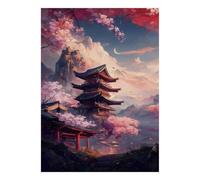 Temple Montagne Cerisier 1000pcs Mini Puzzle pour Famille Papier | 70x50cm Papier, Amateurs, Jeu De Puzzle, Décor De Chambre, Soulagement Du Stress