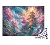 Temple Sakura sous Le Ciel étoilé 1000 Piece Picture Puzzle Adults and Children Le Paysage Activité Relaxante Tableau Décoratif 38x26cm/1000pcs