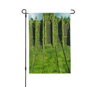 Temple secret envahi de mauvaises herbes Drapeau de jardin printanier - Drapeaux de cour vibrants pour l'extérieur, décoration extérieure printanière parfaite et décorations de cour de Pâques