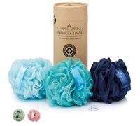 Temple Spring - Fleur de Douche Recyclées, Loofah Gommage Corps, Eponge de Douche, Eponge Corps Exfoliante, Fleur de Bain, Luffa Djampe, Bath Sponge, Produit Bain Femme et Hommes - Bleu Océan