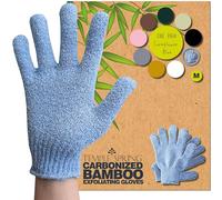 Temple Spring Gant Exfoliant Corps en Bambou, Gant Gommage Corps, Loofah Éponge Douche, Body Scrub Exfoliating Glove, Luffa Éponge Bain, Premium Exfoliating Mitts - Bleu Bleuet