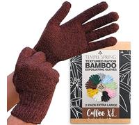 Temple Spring Gant Exfoliant Corps en Bambou, Gant Gommage Corps, Loofah Éponge Douche, Body Scrub Exfoliating Glove, Luffa Éponge Bain, Premium Exfoliating Mitts - Café XL