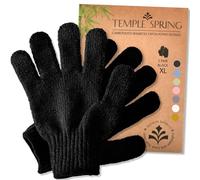 Temple Spring Gant Exfoliant Corps en Bambou, Gant Gommage Corps, Loofah Éponge Douche, Body Scrub Exfoliating Glove, Luffa Éponge Bain, Premium Exfoliating Mitts - Noir XL