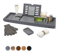 Temple Spring Plateau Baignoire Bois, Accessoires Salle De Bain Bambou, Tablette Baignoire, Plateau De Bain, Spa Bath Bridge - Gris Ardoise