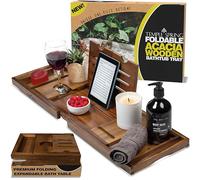 Temple Spring Plateau de Bain Pliable en Bois d’Acacia, Étagère de Bain Extensible, Planche Spa pour Adultes, Caddy de Baignoire, Set Accessoires Salle de Bain en Bois - Pas en Teck
