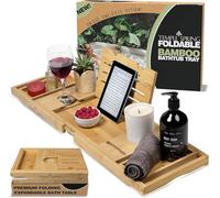 Temple Spring Plateau de Bain Pliable, Étagère de Bain en Bois Extensible, Planche Spa pour Adultes, Caddy de Baignoire, Set Accessoires Salle de Bain en Bambou - Naturel