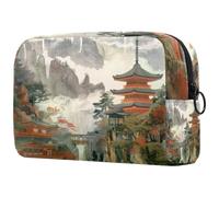 Temples in The Mountains Trousse à cosmétiques pour femme, trousse de toilette de voyage, grande pochette de maquillage pratique avec fermeture éclair, multicolore, 18.5x7.5x13cm/7.3x3x5.1in, Trousse