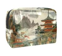 Temples in The Mountains Trousse à cosmétiques pour femme, trousse de toilette de voyage, grande trousse de maquillage en PVC pratique avec fermeture éclair, multicolore, 18.5x7.5x13cm/7.3x3x5.1in,