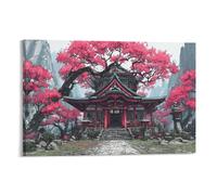 Temples Japonais Peinture Poster Mural Temple Under The Cherry Blossom Arbre Décoration Murale Peintures Sur Toile Impression Sur Toile Affiche Décor Pour La Décoration De La Maison 20x30inch(50x75cm)