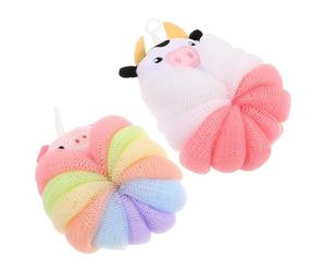 TEMPNAP 2 Éponges de Bain Grosse Taille pour Garçon et Filles de Cochon et Vache Facile à Suspendre, Mousse Abondante, Accessoires Mignons Tout-petits