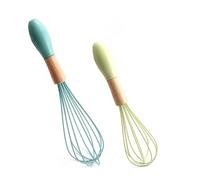 TEMPNAP 2pièces Manuel Silicone avec Manche Bois pour Battre Œufs et Mélanger Ingrédients Ustensile Cuisine Résistant et Facile à Nettoyer Couleur Aléatoire