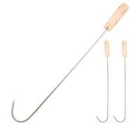 TEMPNAP 3pcs Crochets à Viande en Acier Inoxydable Manche en Bois, Facile à Utiliser Nettoyer, pour Retourner Poulet et Rôti au Barbecue