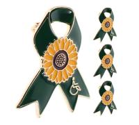 TEMPNAP 4 Pièces Broche en Alliage Tournesol Ruban Vert pour Sensibilisation au Handicap, pour Activités Bénévoles et Cohésion D'équipe