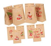 TEMPNAP Boîtes à Papier Kraft Imprimé pour Noël avec Autocollants Diy Sachets Festifs pour Friandises et de Fête