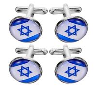 TEMPNAP Boutons de Manchette pour Homme Lot de 4 en Alliage de Zinc, Surface Haute Brillance Drapeau Israélien Bords Arrondis pour Chemise et Coupe-Vent Classique