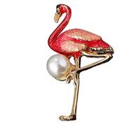 TEMPNAP Broche Flamant Rose Élégante En Alliage Revêtu Et Perles, Accessoire Chic Pour Femme, Broche à Poitrine Décorative, Pour Tenues De Fête, Finition Rouge Brillante