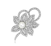 TEMPNAP Broche Fleur Élégante Accessoire Mode en Alliage Blanc avec Perle Simulée et Épingle Décorative pour Femmes Lors de Rendez-soirée