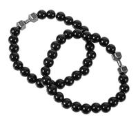 TEMPNAP Lot de 2 Bracelets pour Hommes en Perles Noires Haltères en Alliage Bracelet Lesté Fitness Accessoire Sportif Élégant pour Entraînement et Usage Quotidien