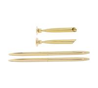TEMPNAP Lot de 2 Sets de Stylos à Signature Dorés en Métal avec Support Rond - Pointe 0,5 Mm - Stylo Bille Élégant pour Bureau, Mariage et Livre D’or - Fournitures D’écriture de Comptoir