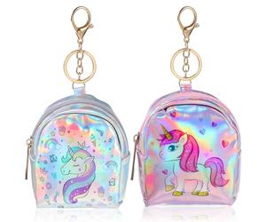 TEMPNAP Mini Porte-Monnaie Licorne Lot de 2 Fermeture Éclair et Anneau Porte-Clés Portefeuille Zippé Poche Accessoire pour Usage Quotidien et Sorties Entre Amis