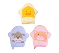 TEMPNAP Moufles de Bain Protection Peau Délicate Lot de 3 Couleur Aléatoire pour Bébé en Éponge et Tissu Doux, Forme Dessin Animé Trou Suspendu pour L'heure du Bain