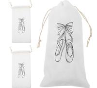 TEMPNAP Paquet à Chaussures de Ballet Lot de 3 Paquet en Coton Blanc Cordon de Serrage pour Rangement Sécurisé des Chaussures de Danse pour Apprentis Ballerines