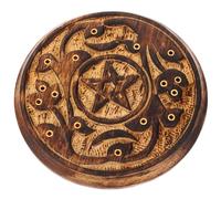 TEMPNAP Porte-Parfum Style Vintage Classique en Bois Marron Rond Gravure Complexe Support pour Bâtonnets de Parfum Adapté à l'espace de Travail