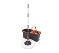 Tempo DI SALDI Set serpillère rotative avec Double Seau, Panier en Acier Inoxydable et 2 Chiffons en Microfibre